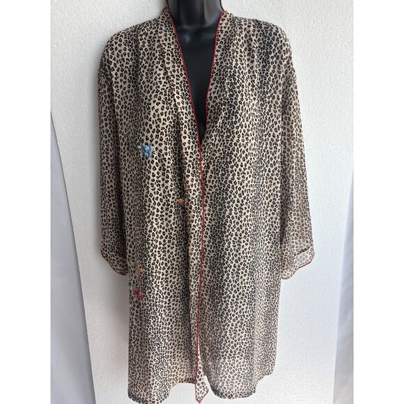 Natori JOSIE Y2K Leopard Print Night Gown Robe One Size Embroidered Floral Sexy - Picture 1 of 10